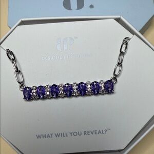 UP Purple Crystal Bar Necklace in Silver Tone